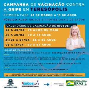 Campanha de vacinação contra a gripe em Teresópolis começa na segunda, dia 23, pelos idosos e profissionais de saúde